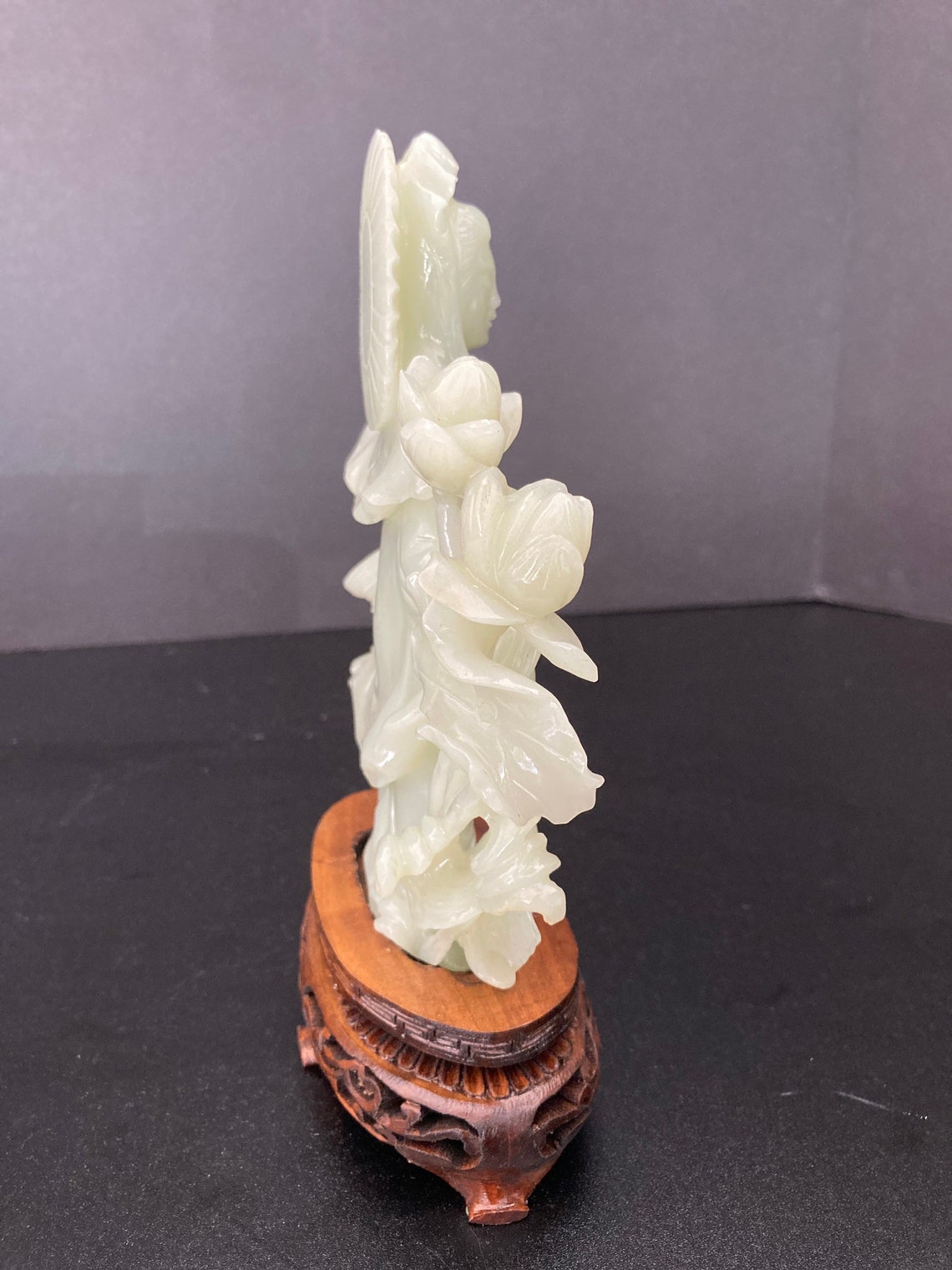 Vintage Chinese Carved Jade Sculpture of Woman With Wood Stand Etsy