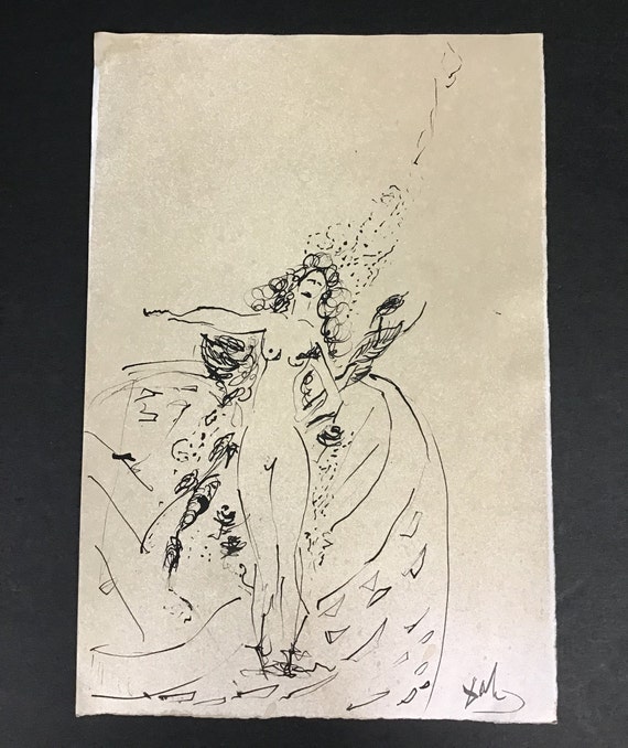 Salvador Dali Original Art Drawing Of A Nude Woman On Paper Etsy