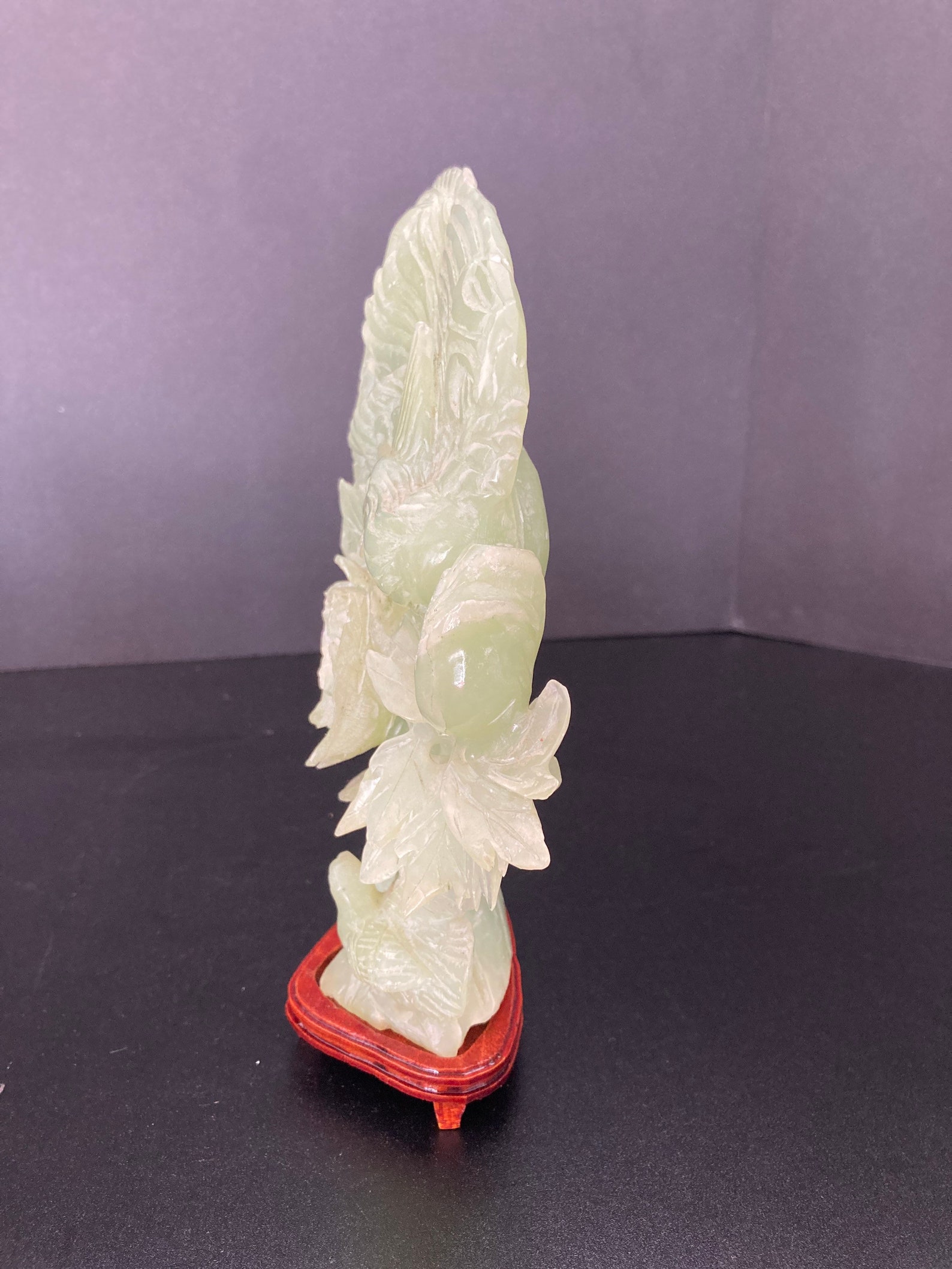 Vintage Chinese Carved Jade Sculpture of Birds With Wood Stand Etsy