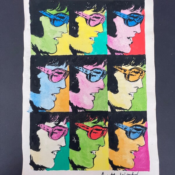 Signé Andy Warhol Mixed Media Art sur papier - Elvis Presley 11,5 "x 8,25"