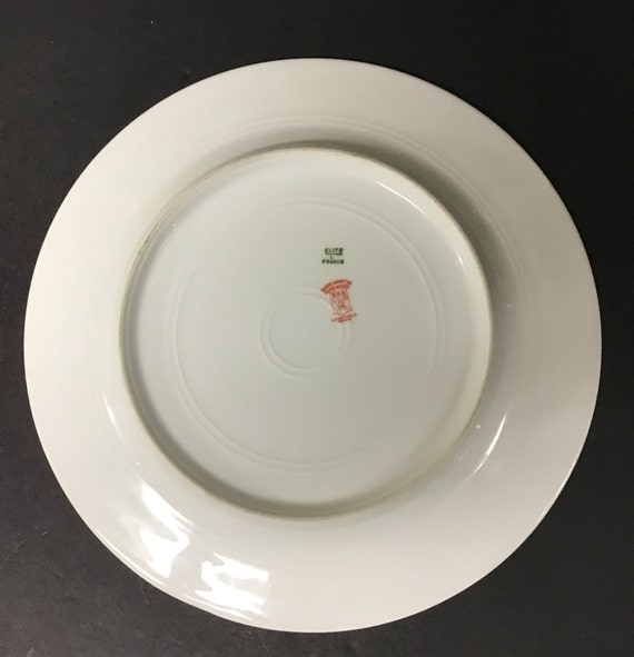 Vintage Elite France Limoges Porcelain 10.5 Plate with Green and Gold Design Debbie Reynolds Estate