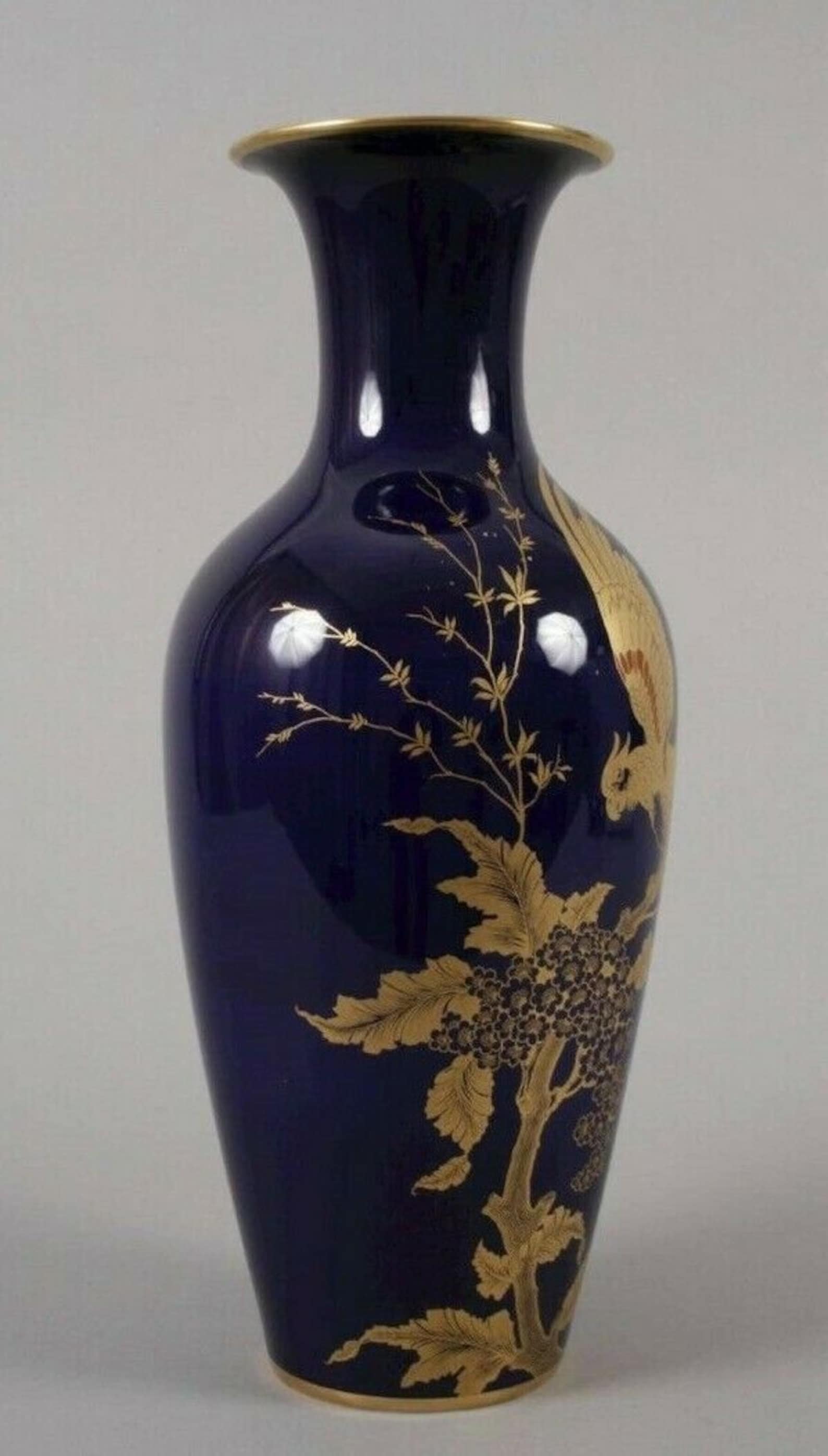 Rosenthal Porcelain Blue Vase with Gold Bird Decoration Etsy