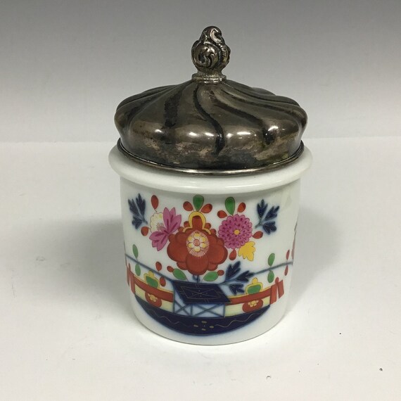 Vintage Meissen Porcelain Jar With Metal Lid And Flowers Etsy