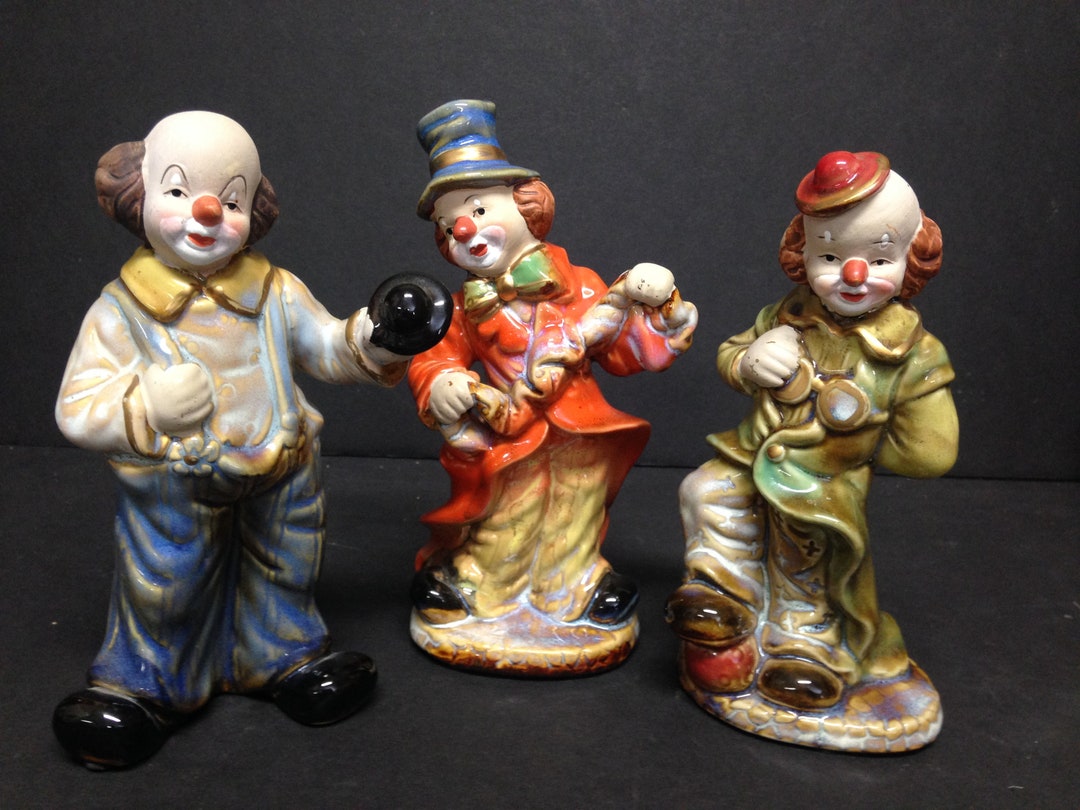 Set of Three Vintage Porcelain Clown Figurines Average Etsy