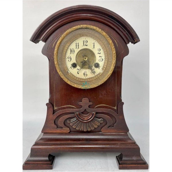 Antique Wood and Metal Mantle Clock