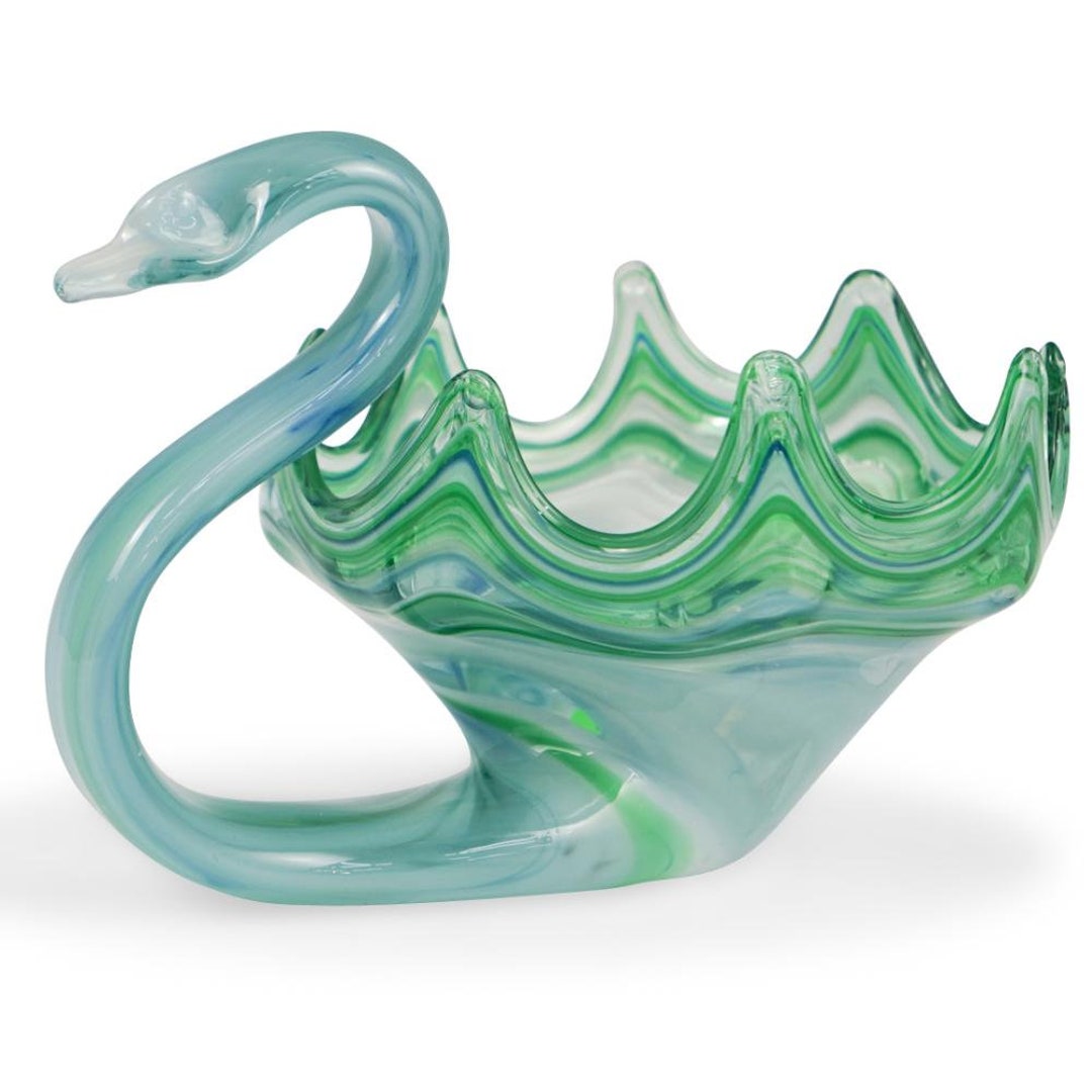 Aqua Crystal Swan Candy Dish 7.75 High Etsy