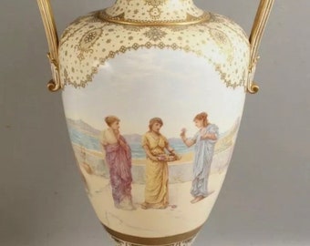 Monumental Antique Copeland jeweled Porcelain The Painting 31 in urn vase