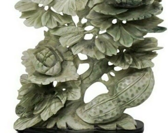 Chinese Carved Jade Sculpture Flowers 9”