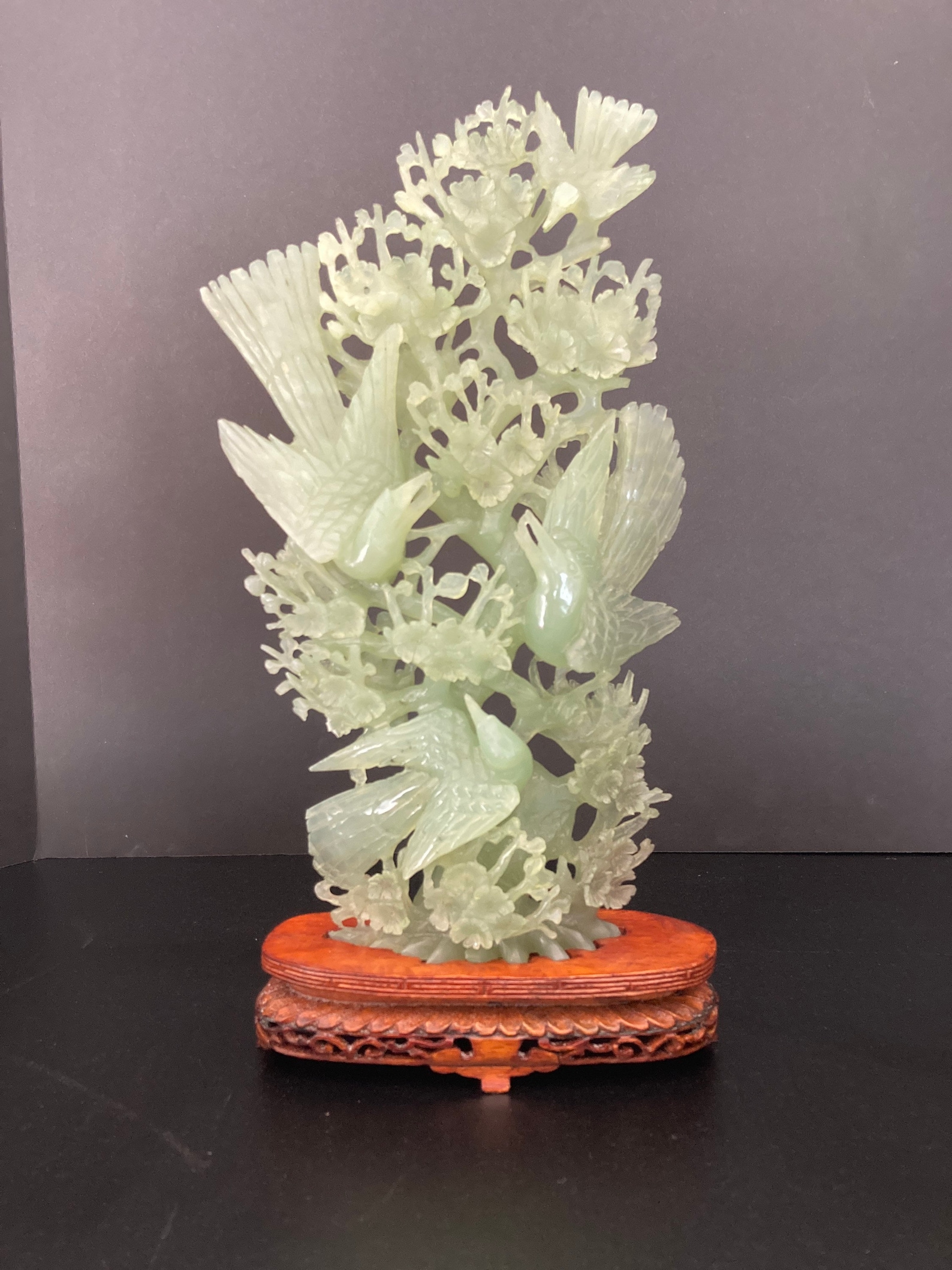 Antique Chinese Carved Jade Sculpture of Birds With Wood Stand Etsy