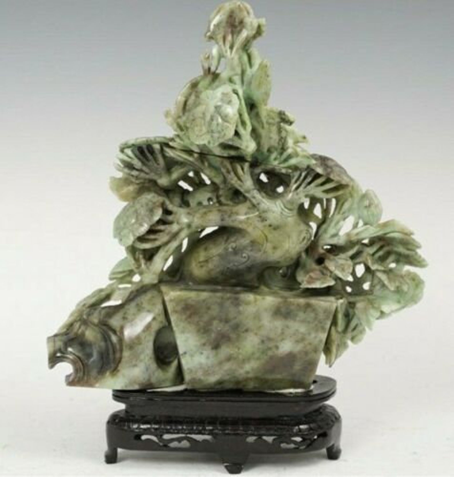 Large Carved Green Jade Flower Sculpture Etsy