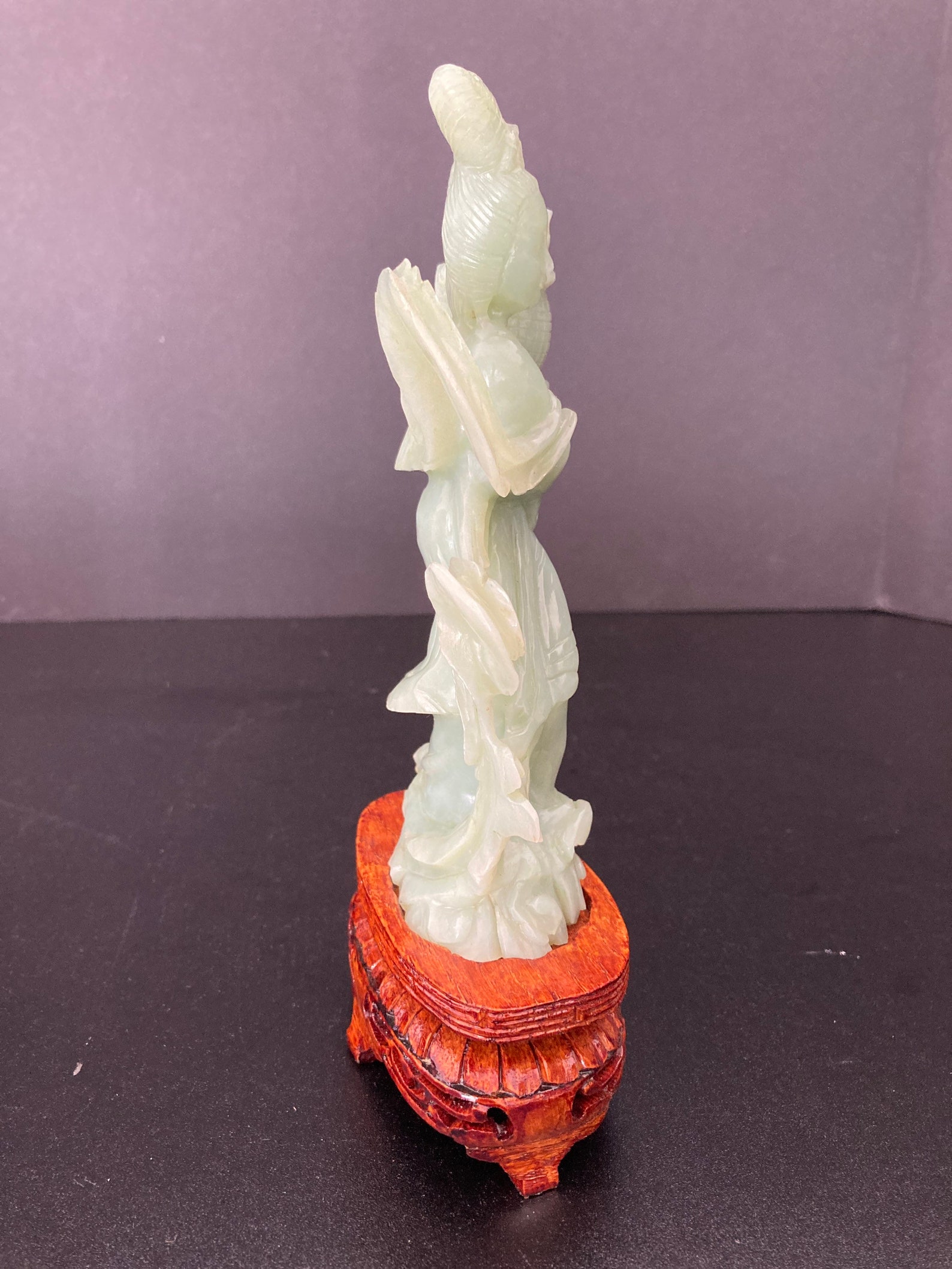 Vintage Chinese Carved Jade Sculpture of Woman With Wood Stand Etsy