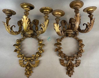 Group of 2 Heavy Brass Wall Candelabras