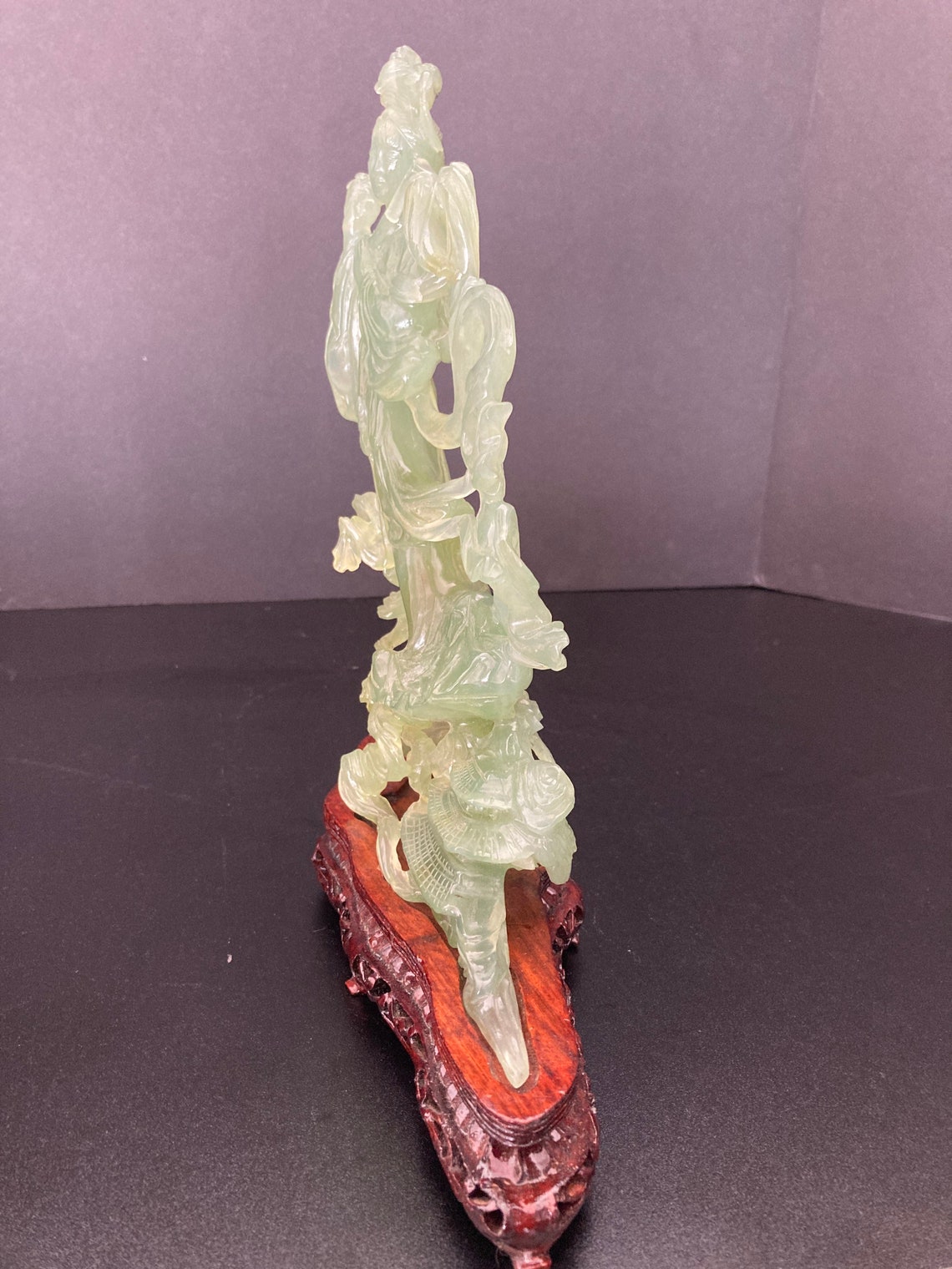 Vintage Chinese Carved Jade Sculpture of Woman With Wood Stand Etsy