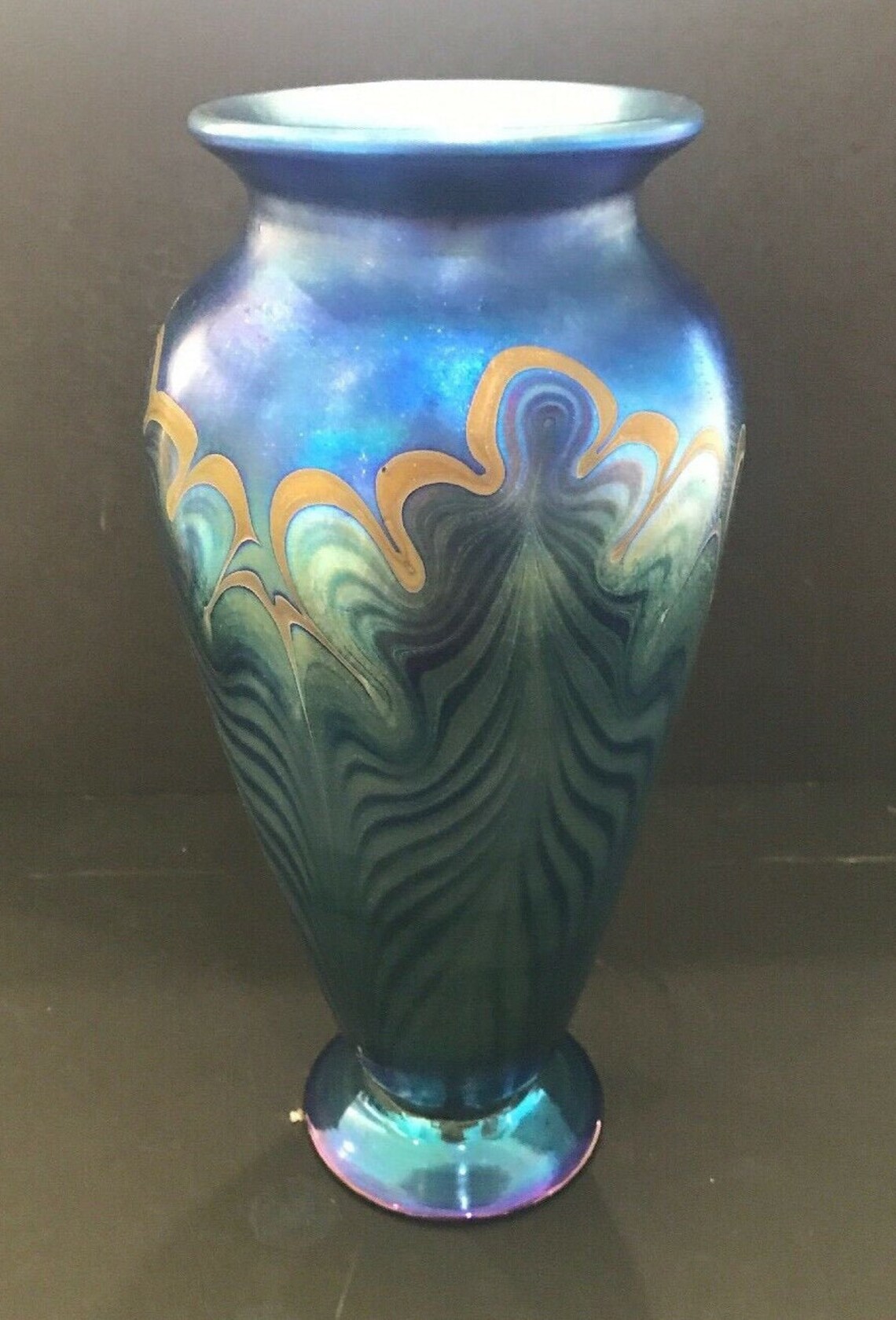 Very Large Authentic L C Tiffany Blue Feathered Vase Perfect Etsy
