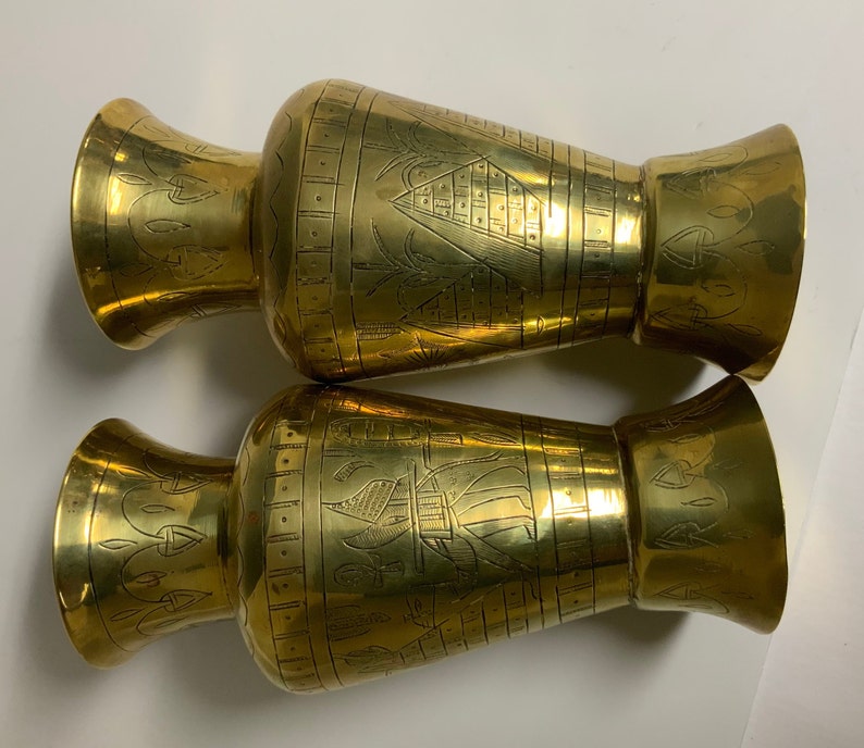 Vintage Pair of Egyptian Themed Brass Vases Etsy