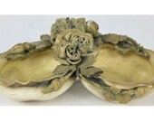 Amphora Turn Teplitz Pottery Double Bowl w Flowers 11 quot Long