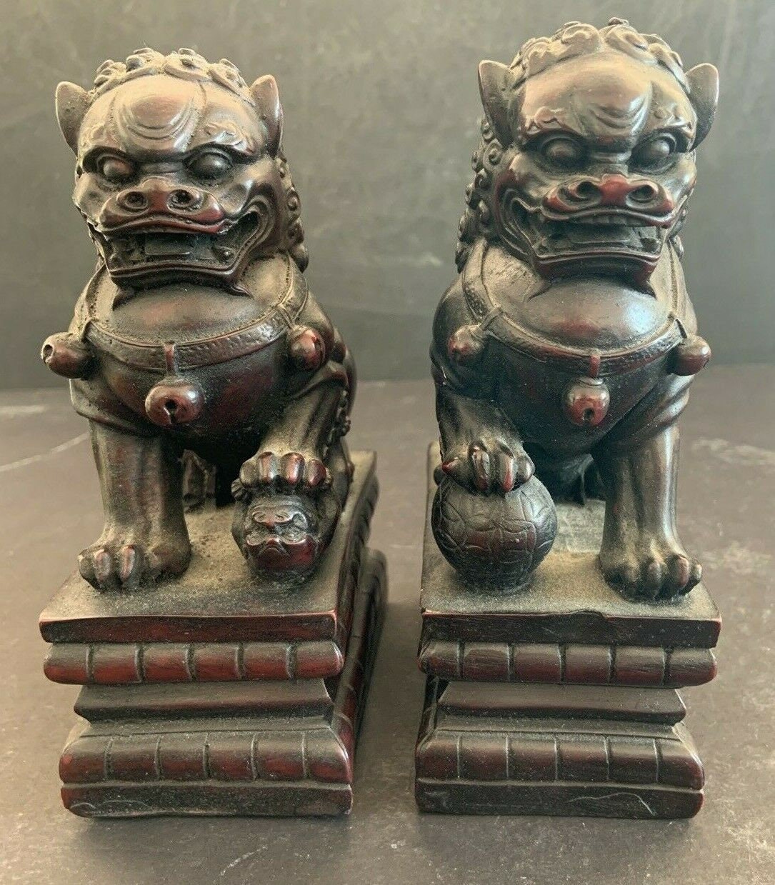 Vintage Pair Of Red Resin Foo Dog Figurines 7 Etsy