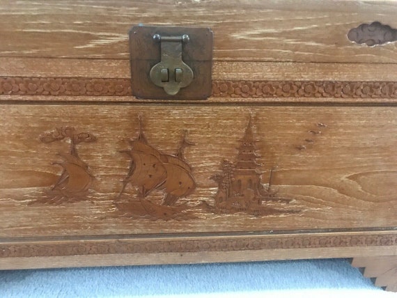 Japanese carved wooden chest deals