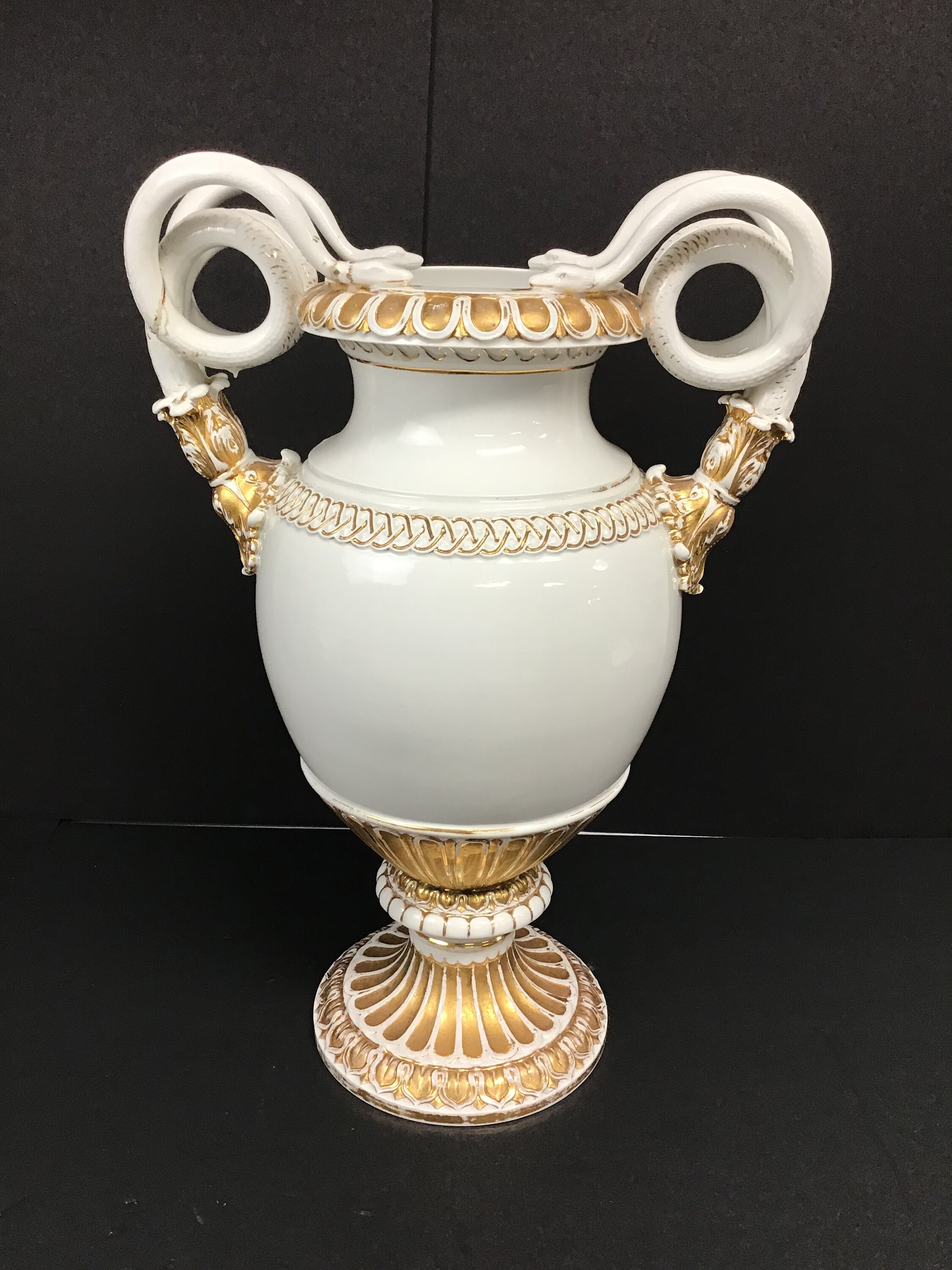 Large Meissen Porcelain White Vase with Snake Handles and Gold Etsy