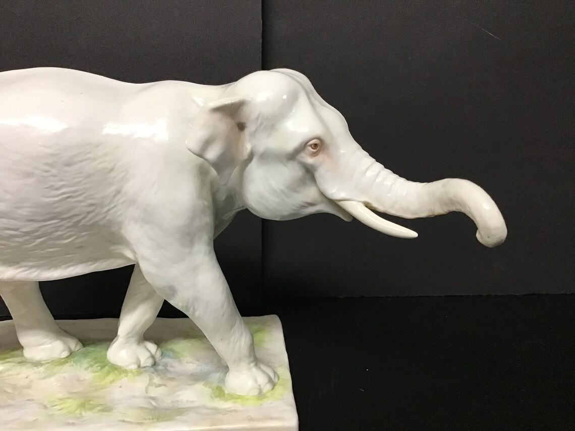 Vintage Meissen Porcelain White Elephant on Base Etsy