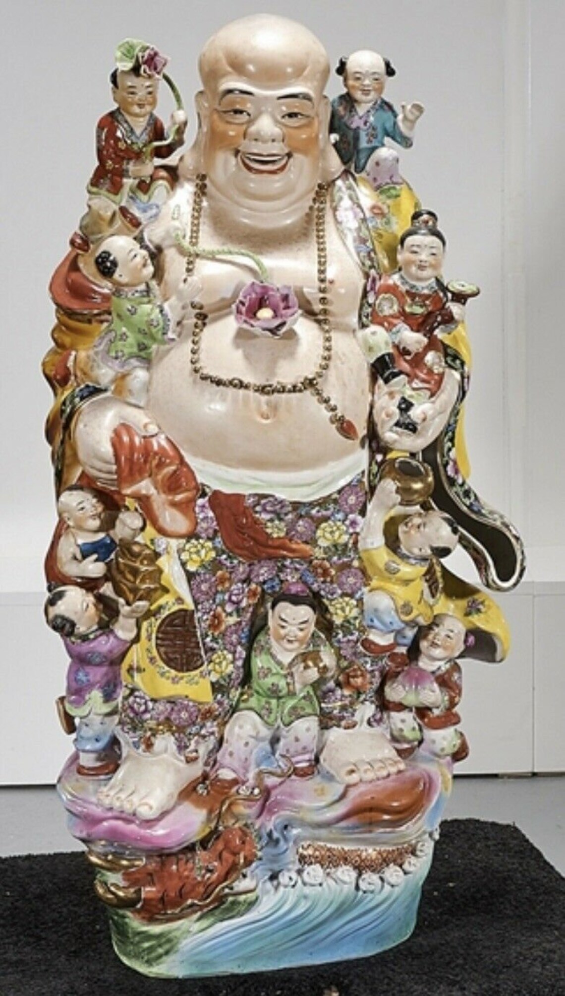 Massive Chinese Porcelain Happy Buddha With Children Statue Etsy