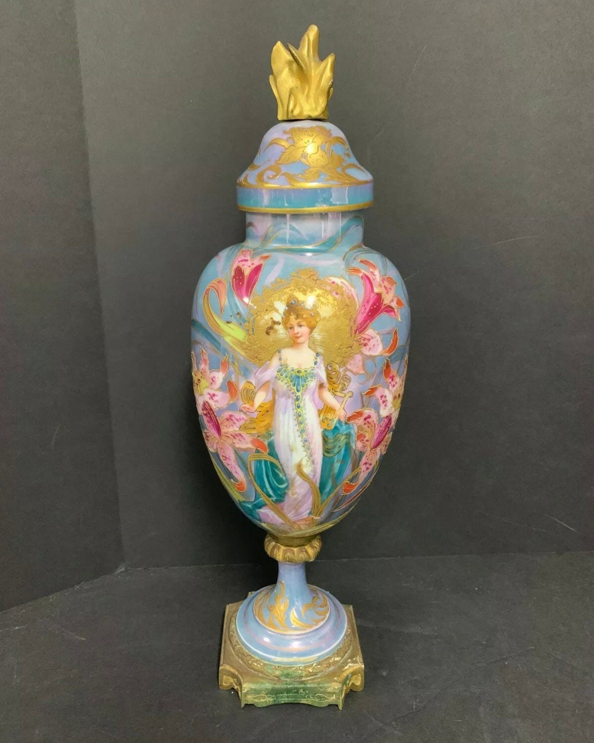 Sevres Porcelain Art Nouveau Lidded Vase 16 High Etsy