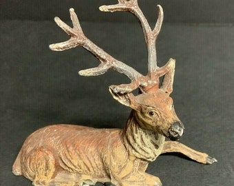 Lot of 2 Vintage Germany Lead Standing Deer Buck Stag Elk Toy Figures 