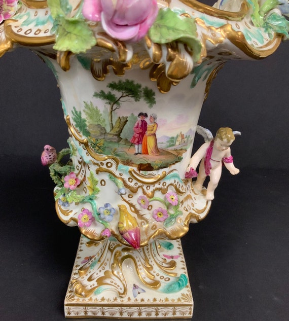 Colorful Vintage Meissen Porcelain Vase With Flowers Birds Etsy