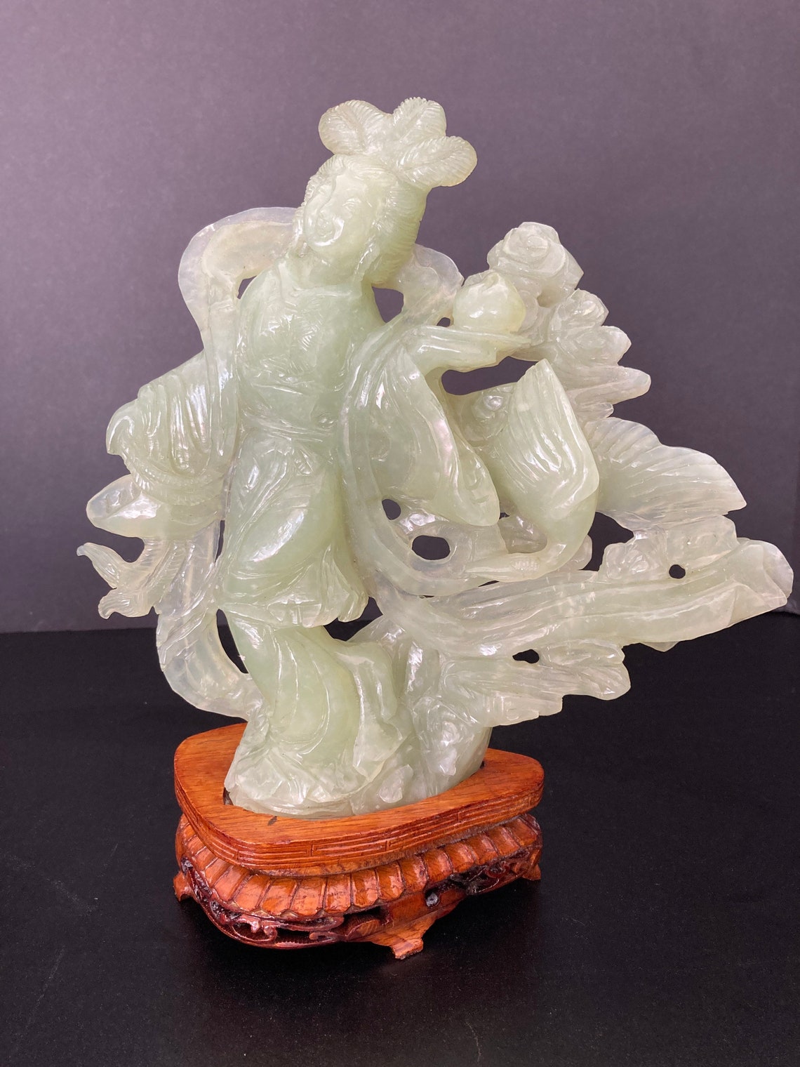 Vintage Chinese Carved Jade Sculpture of Woman With Wood Stand Etsy UK