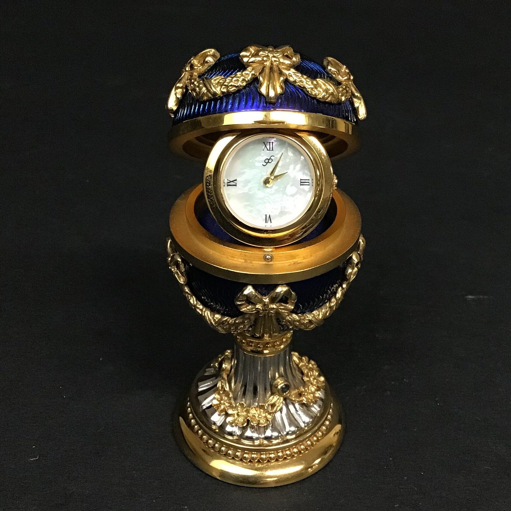 The Franklin Mint Small Hinged Egg With Opal Clock Face Inside Etsy