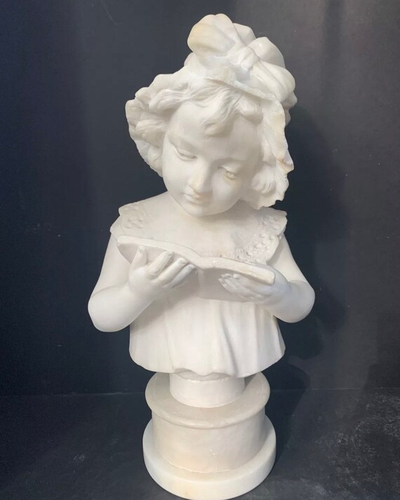 Alabaster Bust of a Girl With Bonnet 14 3/4 H 