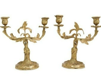 Pair Italian Dore Bronze Gilt Candelabra 11.25" high