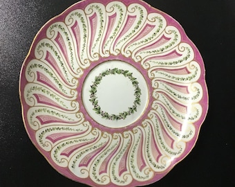 Vintage Meissen Porcelain Pink Plate with Green Vines 8.5"