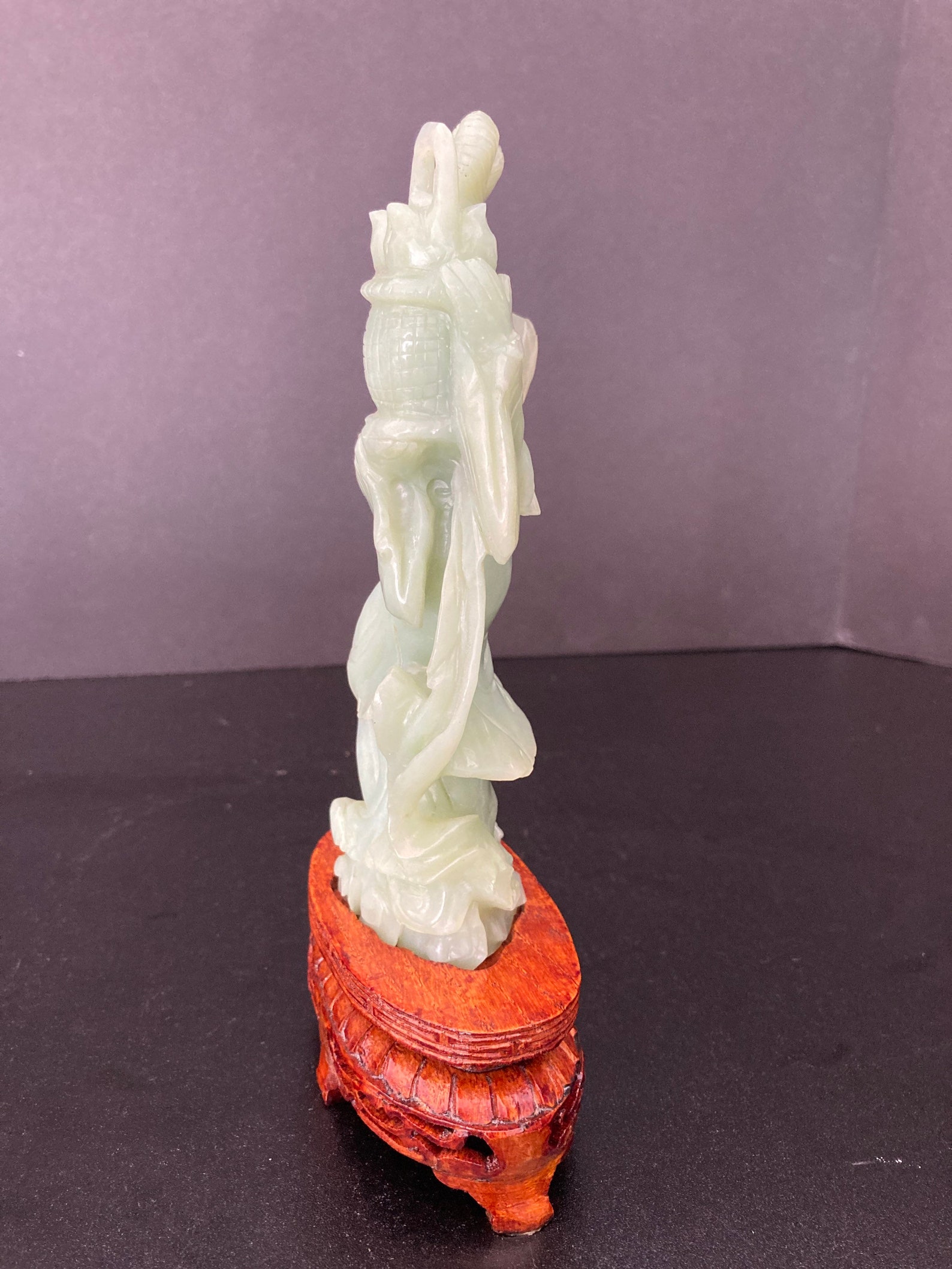 Vintage Chinese Carved Jade Sculpture of Woman With Wood Stand Etsy
