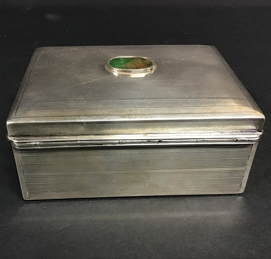 Tiffany & Co. Sterling Silver Jewelry Box With Inlaid Stone Etsy