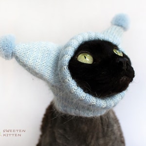 at Hat Covering Ears Cat Pom Pom Hat Hand Knit Hat Winter Hat