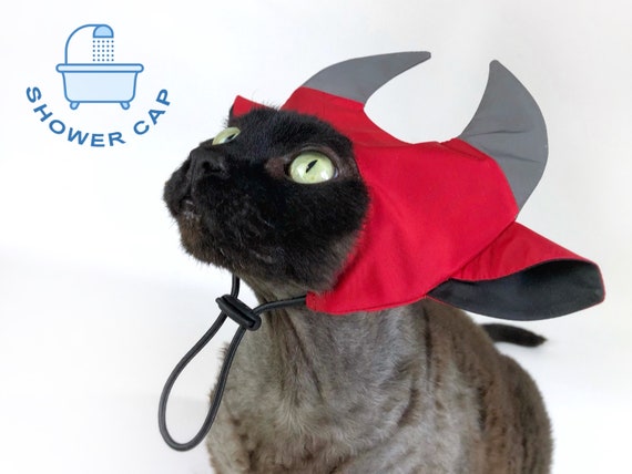 Shower Cap for Grooming Cats Pet Shower Cap in the Shape of Devil Demon Cat Exclusive Gift for Catlover Cat Halloween Etsy UK