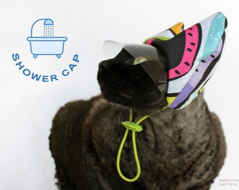 Pet shower cap made of waterproof fabric and visor, Shower cap for grooming cats, Gift for catlover