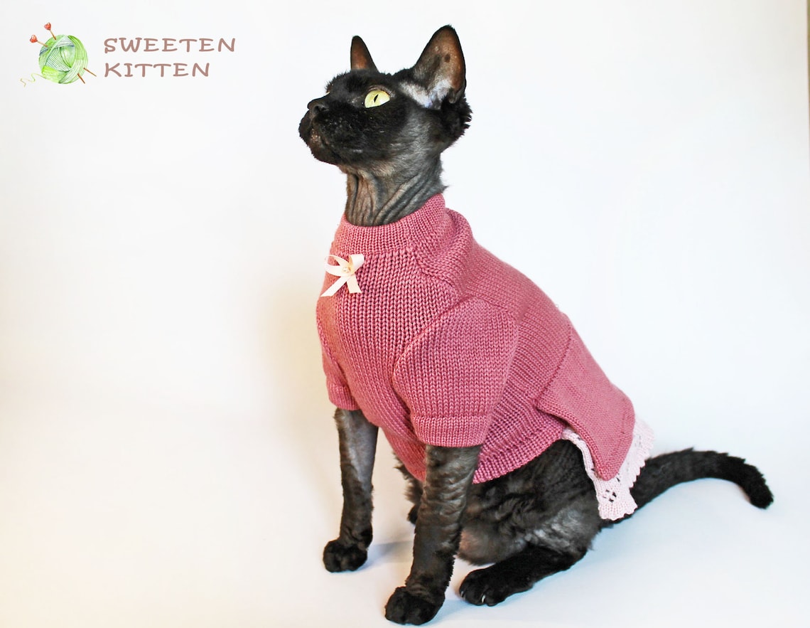 Sphynx cat clothes Cat dress Cat princess outfit Wool pink Etsy