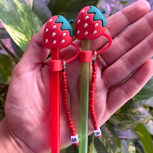 Strawberry Straw Topper, Straw Charms, Cup Accessory, Topper for Straw, Drink Cover, Custom Straw Cover, Straw Cover, Letter Charm