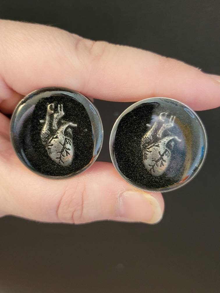 1 inch heart ear gauge single flare plugs goth punk Etsy