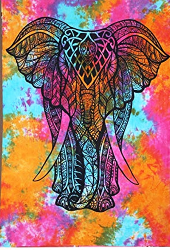 Multi Color Elephant Tie Dye Cotton Wall Tapestry Bed Spread Beach Sheet Psychedelic Picnic Sheet Room Decor