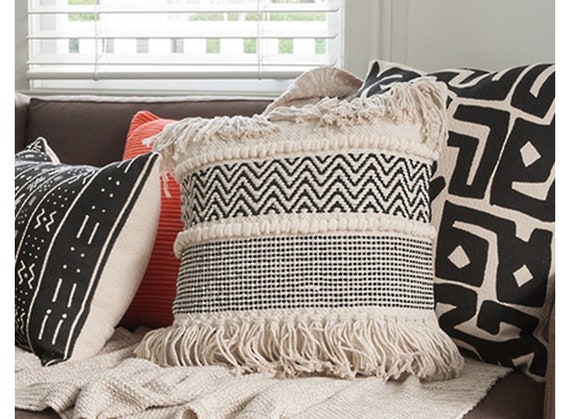Decorative Boho Pillow textured Pillow moroccan Cushion fringe