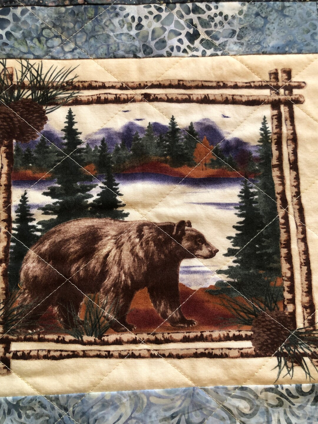 BEAR Steering Wheel Cover, Quilt Panel & Batik, QUILTED Slipon Car