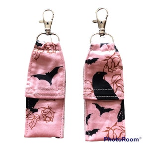 RAVEN ChapStick holder, lip balm cozy, Edgar Allen Poe gift, crow keychain, Black bird lanyard clip, black bat fob