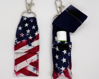 lip balm holder BUNDLEAmerican Flag Chapstick Holder, Closed-Top Lip Balm Cozy, Patriotic Keychain Accessory