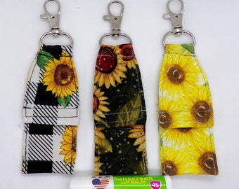 lip balm holder BUNDLESUNFLOWER chapstick holder keychain, closed top lip balm cozy, teacher lanyard clip, stocking stuffer