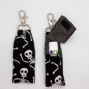 SKELETON Chapstick holder keychain, BAT lip balm cozy, hidden money pouch, spider web Halloween party favors, My chap wrap