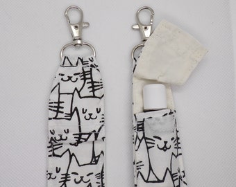 lip balm holder BUNDLEChapStick holder keychain lip balm CAT cozy, cat lover gift
