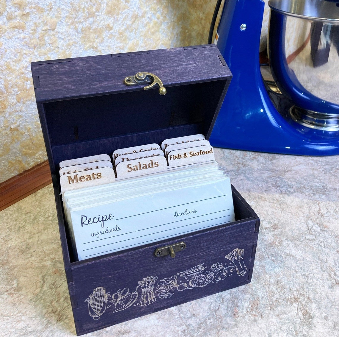 Personalized Recipe Box with Cards and Dividers 4x6 Wooden Etsy